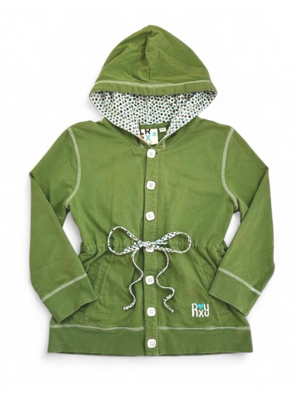 Y2K 2000s Roxy Green Button Up Hoodie With Waist Tie